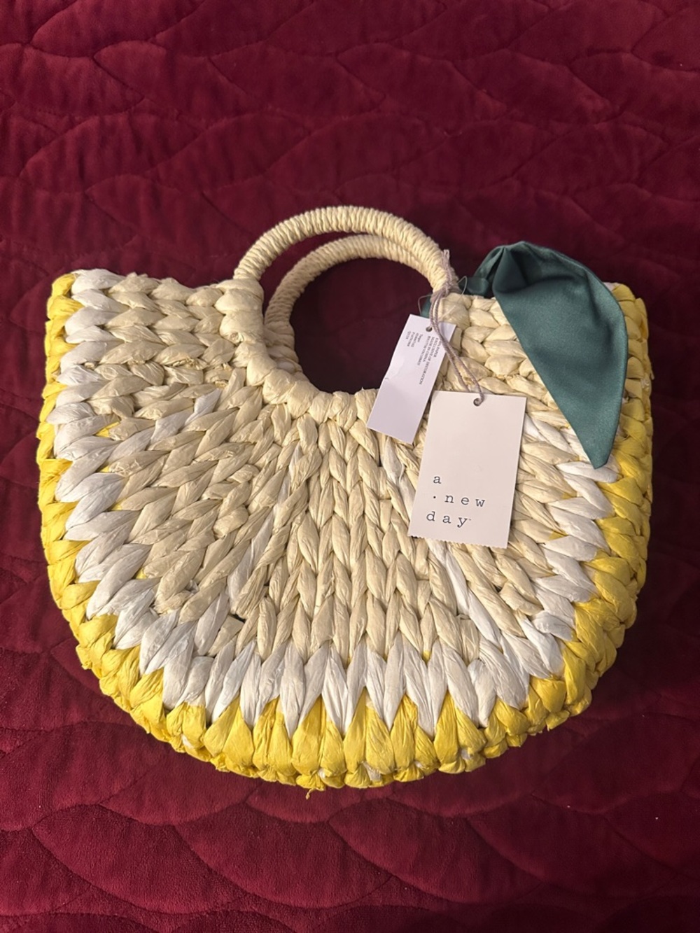 a new day Yellow, Cream & Green Accent Braided Straw Tote